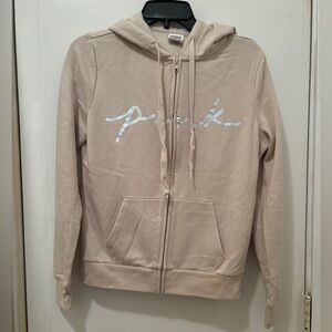 Victoria's Secret PINK: Classic Full-Zip Relaxed Fit Hoodie, Color: Beige, S: XS